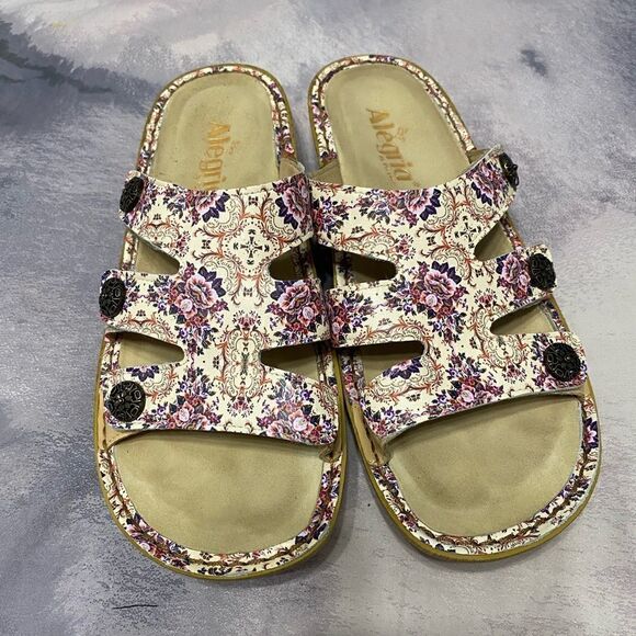 Alegria Leather Slip-On Sandals With Strap Detail - Picture 1 of 7
